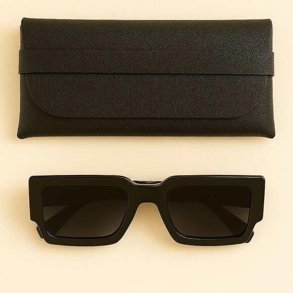 Oversized Black Rectangle Sunglasses – Brand New with Case - Picture 1 of 1